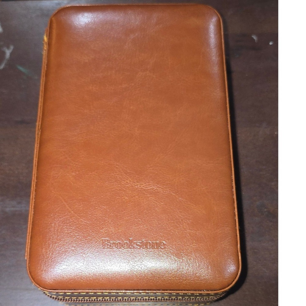 Brookstone Travel Cigar Humidor Case Brown Faux Leather Cedar Lined with Cutter